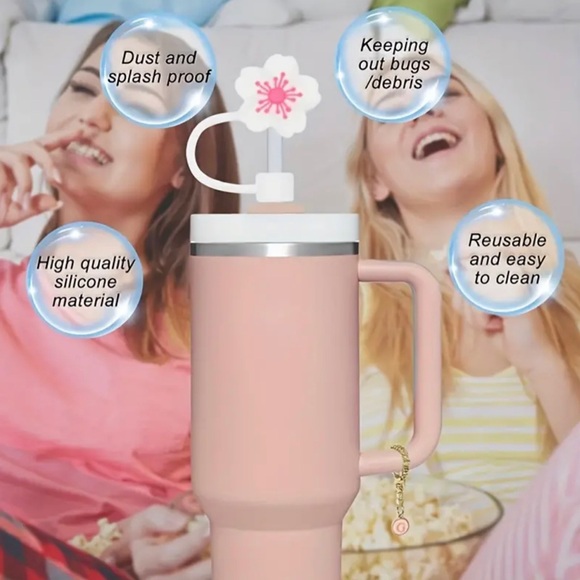 3 Pink Silicone Straw Tip Cover - Reusable For Glass & Plastic Straws - Picture 4 of 4